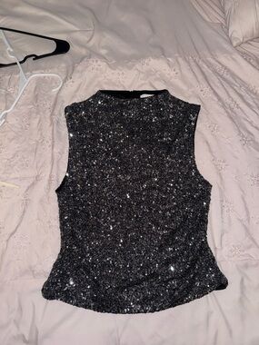 H&M Black Sequin Mock Neck Tank